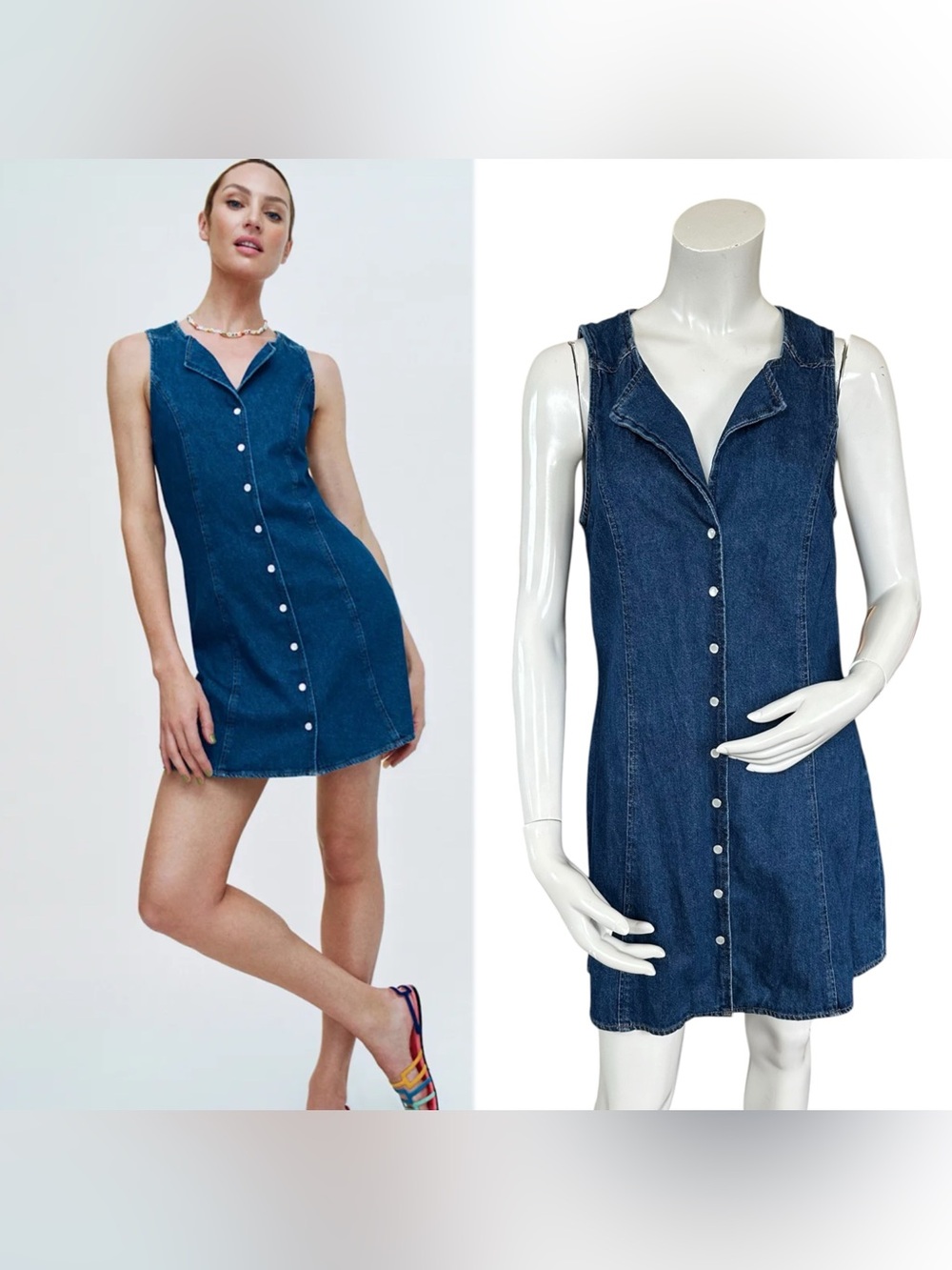 Reformation Jaime Dark Wash Denim Tie Back Button Down Mini Dress Size 8